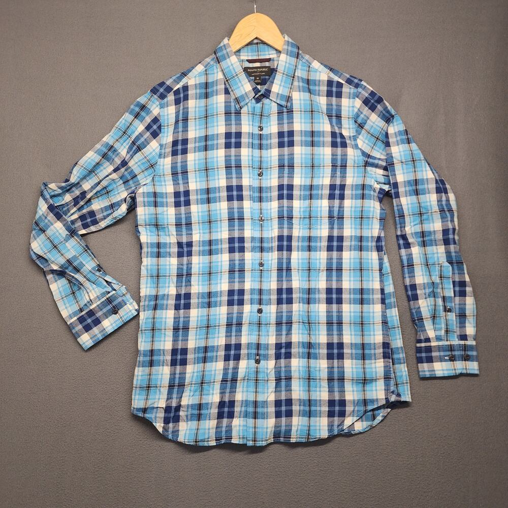 Banana Republic Shirt Mens Medium Blue Plaid Lightweight Flannel Long Sleeve